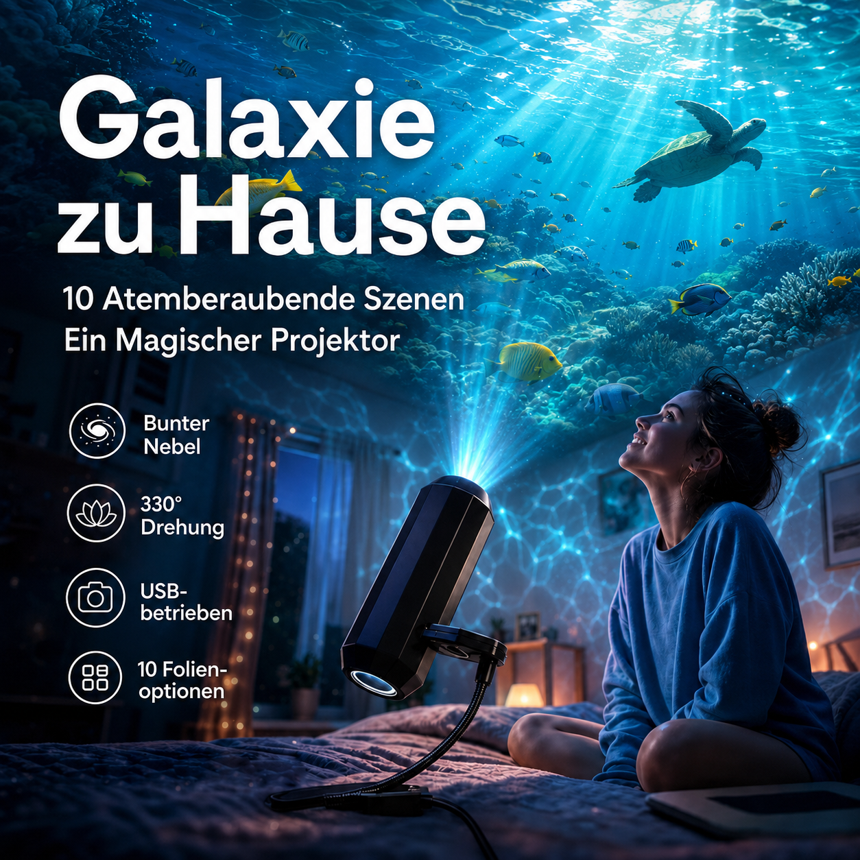 💡 BVJ® Plug-and-Play HD-Galaxie- & Ozean-Projektor-Nachtlicht 🐟 Über 50.000 zufriedene Nutzer🐳
